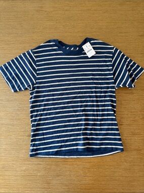 NWT -Crewcuts Boys Navy White Striped Tee Shirt Size Large 10-11 NWT J.Crew